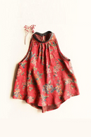 Soft Floral Vest Women O Neck Sleeveless Camisole Tank Summer Loose Casual Short Top