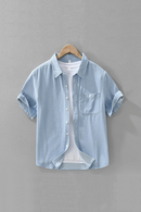 Men Retro Denim Short Sleeve Shirt Summer Casual Boho