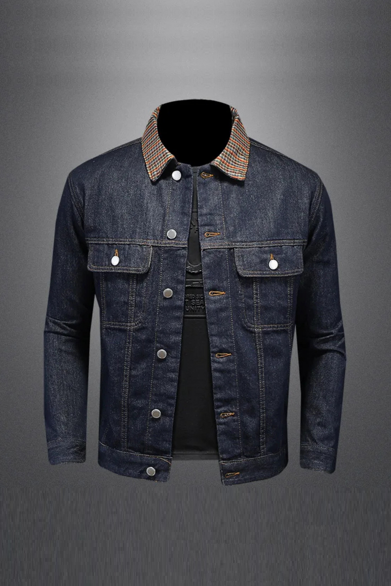Classic Wash Denim Coat Men Patchwork Collar Men Coat Denim Jacket
