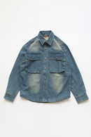 Autumn American Retro Denim Cargo Shirt Men's Pure Casual Loose Blouses Thin Jacket