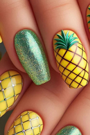 Fruit Press on Nails with Pineapple Design Green Press on Nails