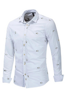 Embroidered Business Casual Shirt Men Cotton Long Sleeve Social Dress Shirt