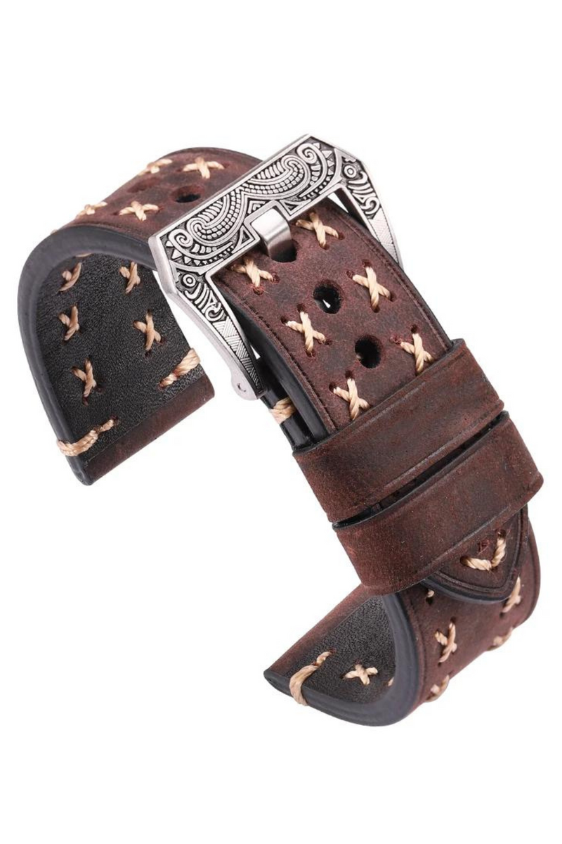 Handmade Retro Stainless Steel Buckle Genuine Leather Watch Band Strap Belt Watch