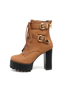 Winter Ankle Boots For Women Shoes Platform Buckle Punk Heel Motorcycle Boot Brown Shoes Woman