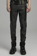 Men Punk Distressed Irregular Pants Decorative Drawstring Trousers Autumn Men Clothing Streetwear