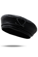 Leather buckle leather Beret women autumn and winter easy match flat top cap