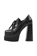 Women Pumps Double Platform Leather Patterned Lace Up Punk Shoes