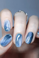 24Pcs Nail Blue Elegant Short T-Shape Nails with Blue Gradient and Refined Press-On Nail Tips