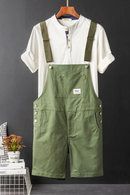 Summer Men Bib Shorts Overalls Jumpsuits Straight Loose Male Solid Casual Pants