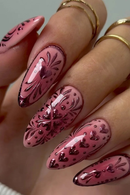 Mid-length Almond Press on Fake Nails  Full Cover Nails Tips Red Smudge Reusable Nails Art