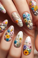 24 Pcs Almond Press on Nails Tips Medium Summer Girls Cheap False Nails