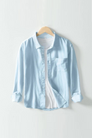 Spring Autumn Shirt Men's Solid Casual Linen Long Sleeve Loose Breathable
