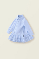 Spring Arrival Kids Blue Pleated Lace Dress Casual Collared Shirt Dress for Toddler & Young Children