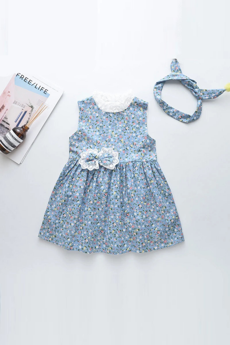 Girls Dresses Floral Dress Kids Baby Clothes Children Outfits Free Headband