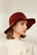 Autumn Winter Women Wool Fedoras Female Casual Pearl Chain Red Fedora Hat