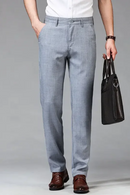 Summer Straight Men's Smart Casual Pants Imitation Linen Trend Plaid Trousers Man Full Length