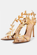 Golden Ankle Strap Stilettos Woman Pointed Toe High Heels Luxury Sandals Party Dress Shoes
