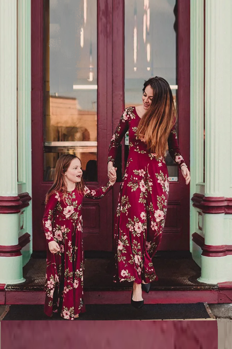 Family daughter Mother and daughter Matching dress Floral Long Mommy and me clothes