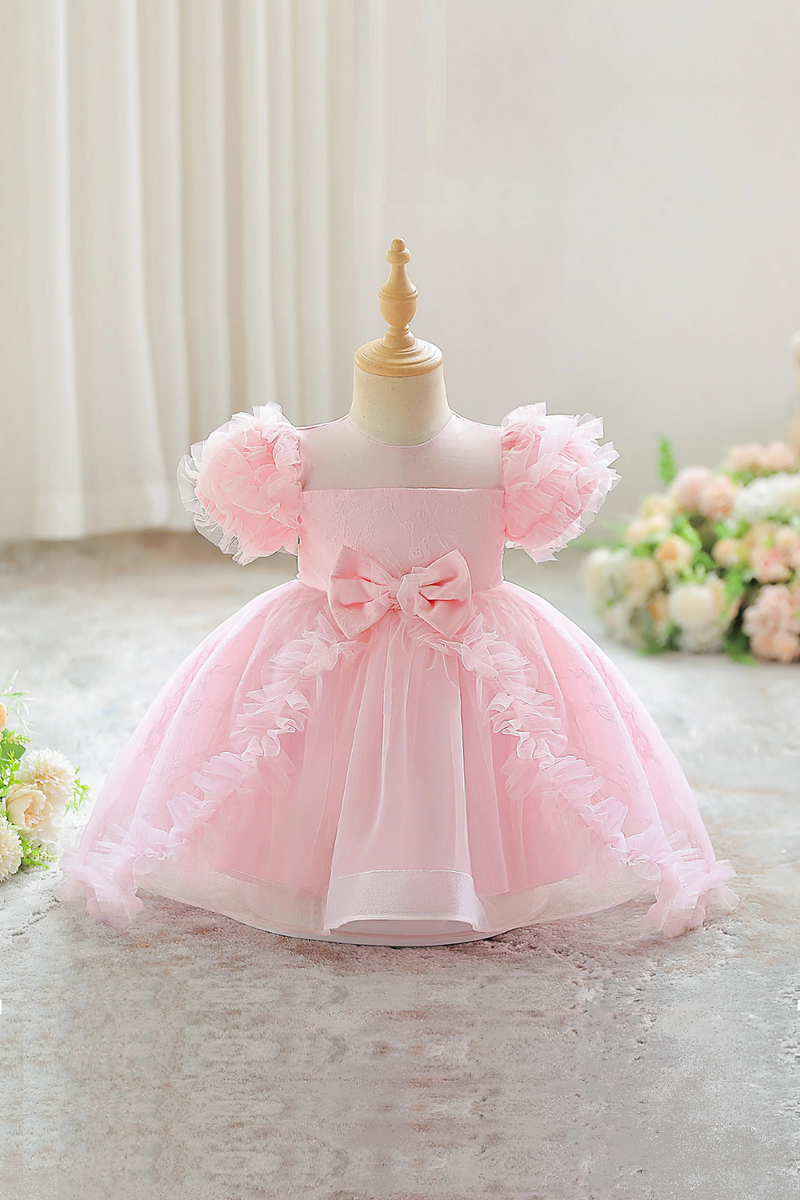 Elegant Flower Party Baby Girls Dress Toddler Pink Wedding Princess Prom Gown Bridesmaids