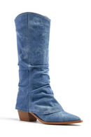 Mid Calf Boots Pointed Toe Winter Boots Women Thick High Heels Western Boots