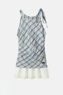 Plaid Halter Neck Vest Dresses Women's Summer Sleeveless Spliced Lace Waist Slimming Short Dress