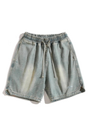 Men Blue Denim Shorts Summer Black Loose Casual Jeans Shorts Embroidery Shorts