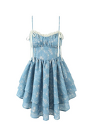 Women Trim Floral Sling Mini Dress Layered Hem Female Summer Holiday Dresses