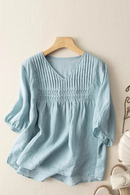 Women's Shirts Summer Loose Top V-neck Ladies Clothing Linen Blouses
