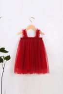 Summer Little Girls Suspender Princess Dress 8 Colors Elegant Ruffles Solid Color Mesh Dress