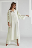 Summer Women Sleepwear Custom Made Long Sleeves with Sash Lace Edge Designer Evening Gown