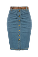 Women Jean Skirt With Belt High Waist Ruched Front Bodycon Skirt