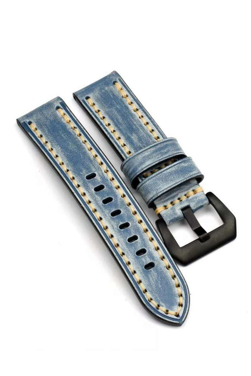 Handmade vintage denim blue leather strap leather Watchband Thick and thick men's watch accessory