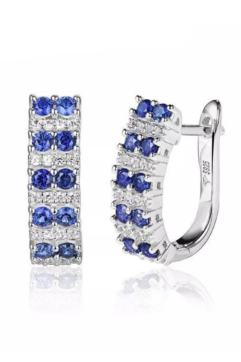 Blue Sapphire Clip Earrings For Women Girl Real Sterling Silver Created Sapphire Earrings for Wedding
