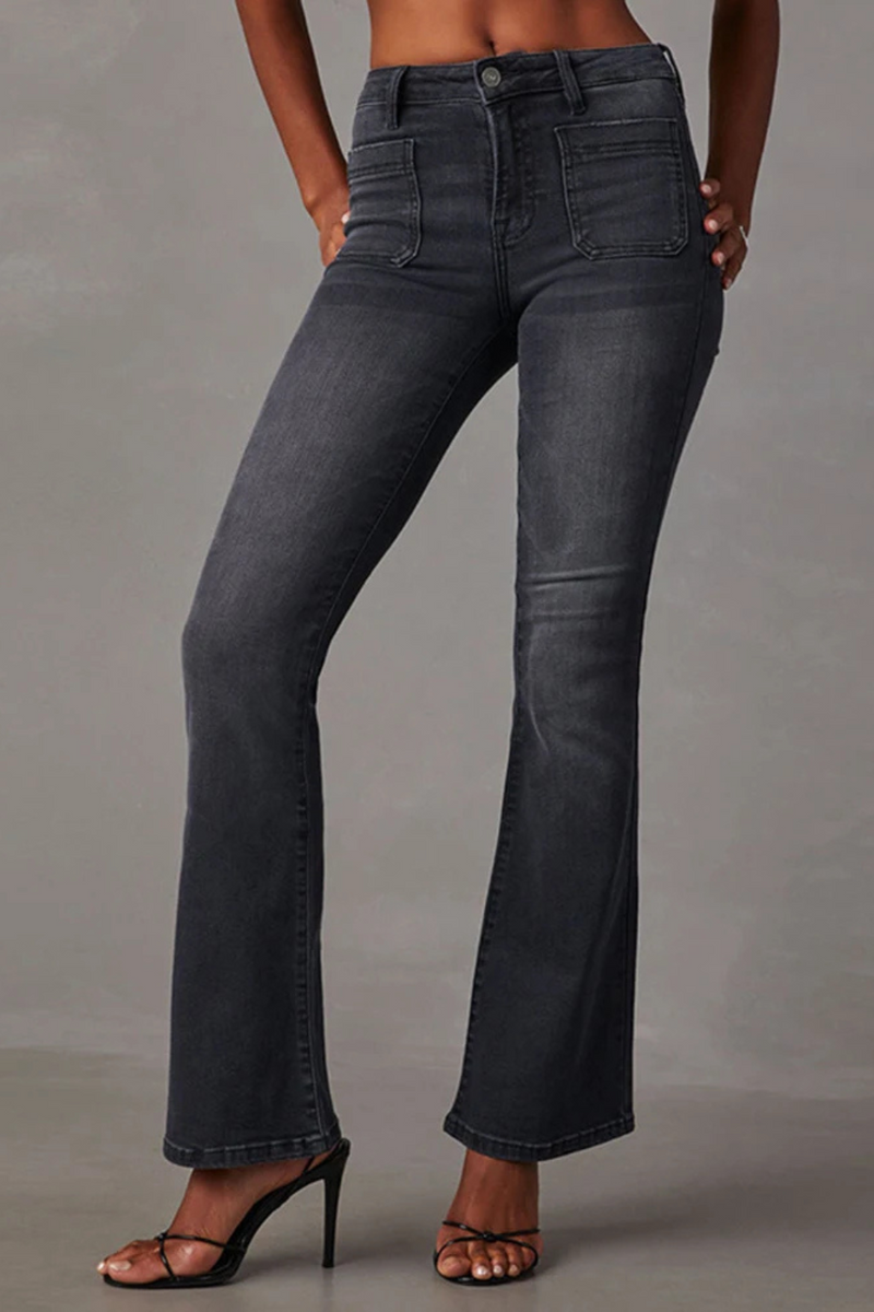 Denim Pants Casual Decent High Waist Full Length Straight Daily Pants For Women