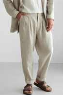 Linen Trousers Men Autumn Casual Pleated Loose Straight Pants Men Spring Trouser