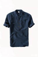 Summer Causal Men Linen Shirts Short Sleeve Mandarin Collar Soft Breathable Dress Shirts