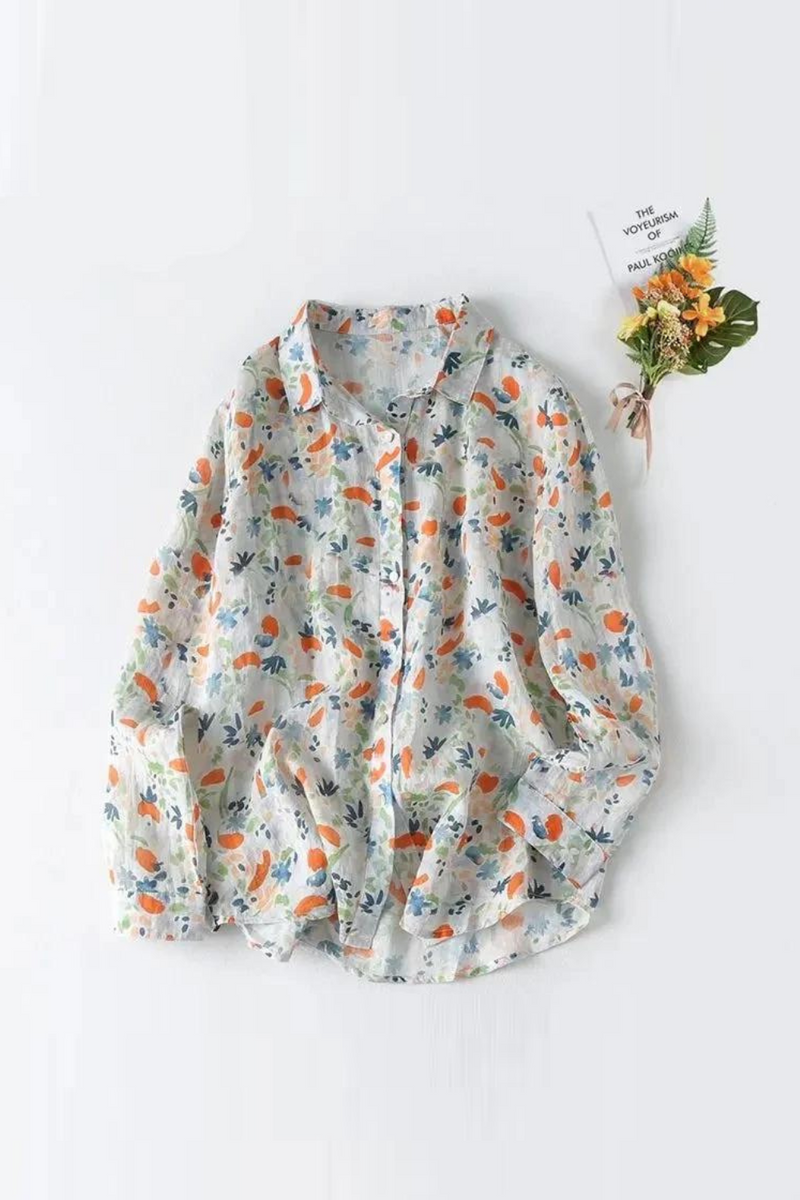 Floral Chic Thin Single Breasted Women Blouse Shirt Female Tops