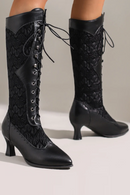 Vintage style boots Shoes Woman retro Lace-up Pointed Toe Low Heels Boots for Women