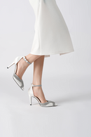European and American High Heel Shoes Pointed Thin Heels Water Diamond Toe Hollow Shoes Satin Sandals