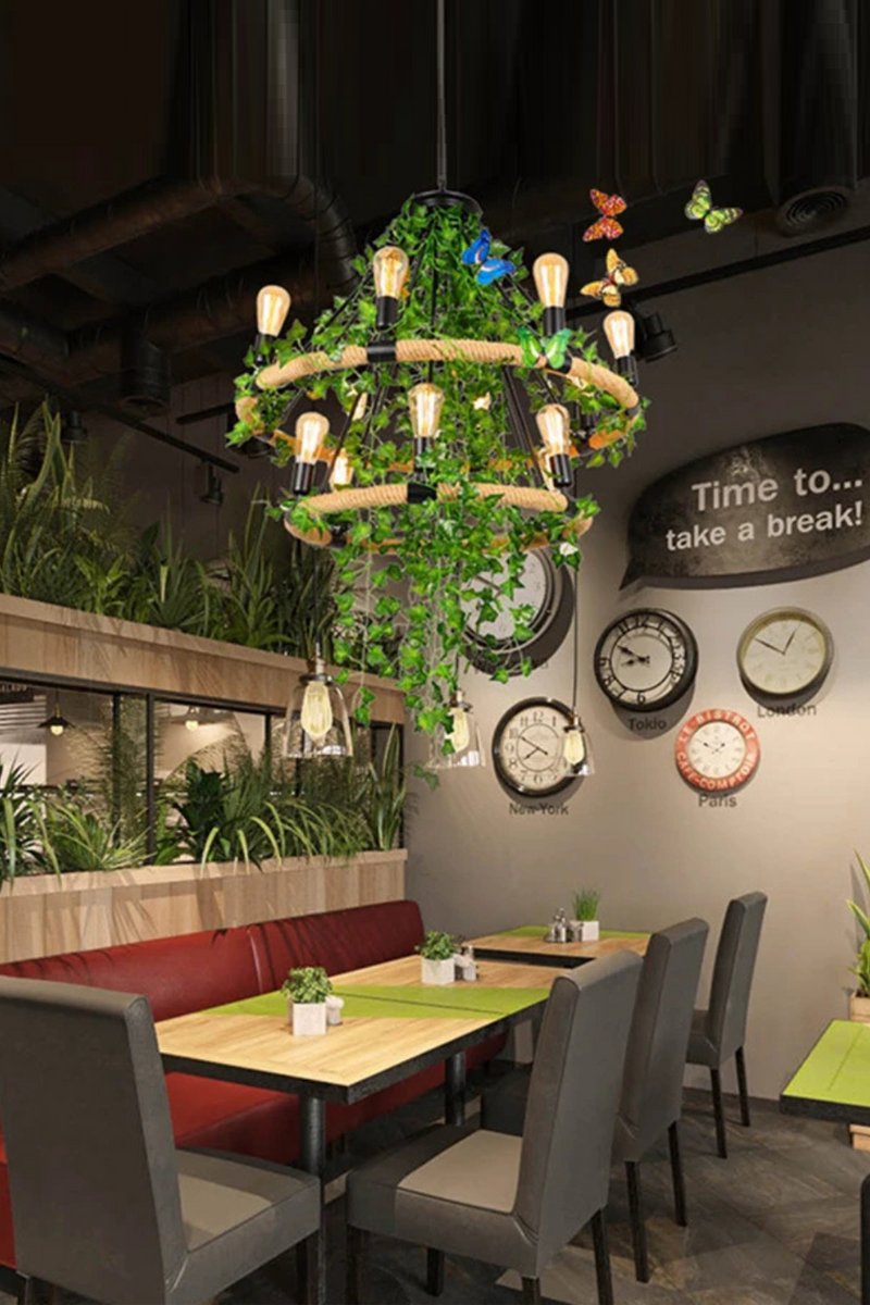Multi Heads Simulation Green Leaf Chandelier Corridor Lighting Decoration Lamp