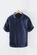 Linen Short Sleeve Shirts for Men Summer Pullover Tops Male Casual Solid White