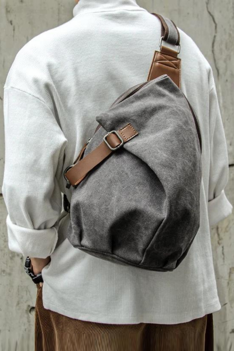 Men Chest Bag Men Canvas Sling Bag Zipper Leisure Durable Crossbody Bag
