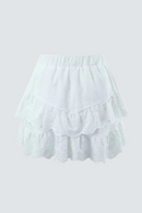 Women Floral Embroidery White Mini Skirt Lady Vintage Elastic Waist Holiday Summer Skirts