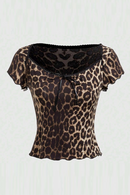 T-Shirts Summer Leopard Bowknot Round Neck Fit T-Shirts For Women