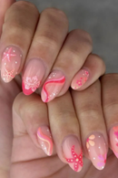 Press on False Nails with Flower starfish heart Design Fake Nail Reusable Round Full Cover Nails Tips