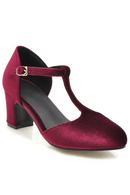 Women Pumps Velvet Mary Janes Shoes Red Green Heeled Party Wedding Office Shoes Ladies