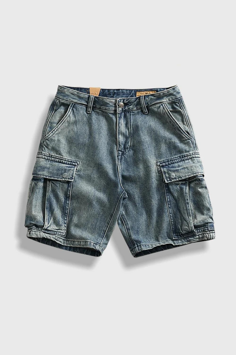 classic American cargo retro denim shorts men summer medium pants