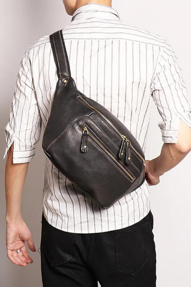 Cross-border men's leather Fanny pack crossbody bag single shoulder bag outdoor riding chest bag