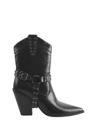 Women Pointed Toe Ankle High Boots Metal Decoration Zipper Belt Buckle Booties