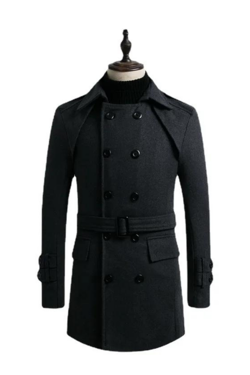 Winter Men's double-breasted Middle Long Scarf Collar Cotton-padded Thick Warm Woolen Coat Male Trench